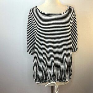 Max Studio Women's Black Ivory Striped Drawstring Waist Top - Size 2X - NWT $98